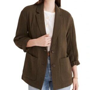 Madewell Dried Olive Crinkled Cotton Blazer Size Xl